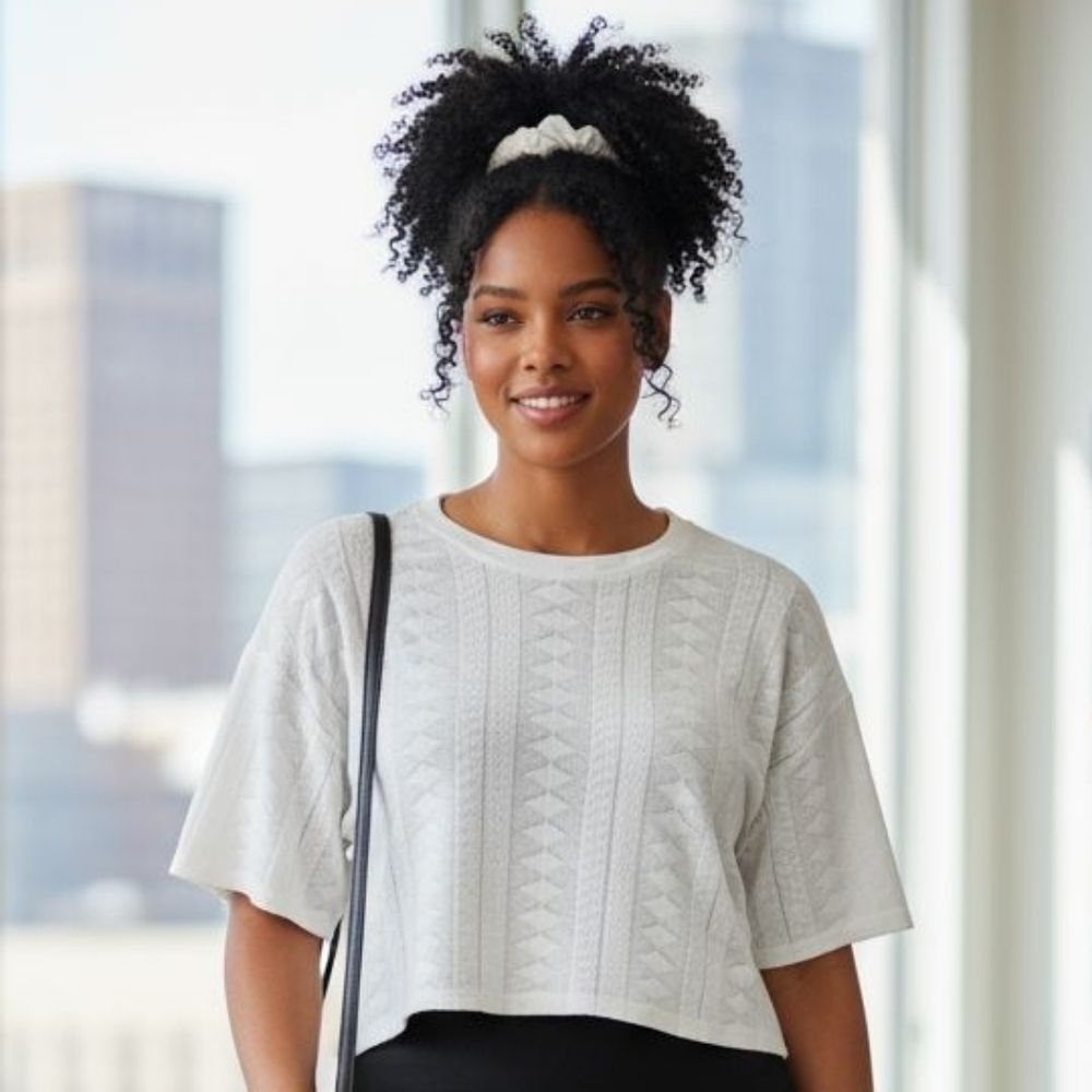 NEW- Sampson and Taylor White Patterned Crop Top